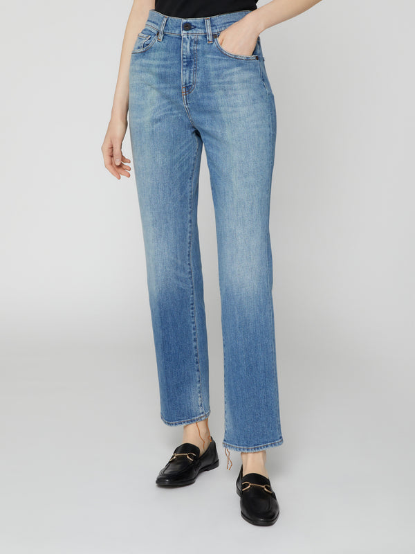 Jeans da Donna a Vita Alta con Piega Stirata