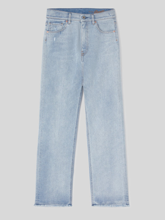 Jeans da Donna a Vita Alta Rifinita con Pieghe Stirate
