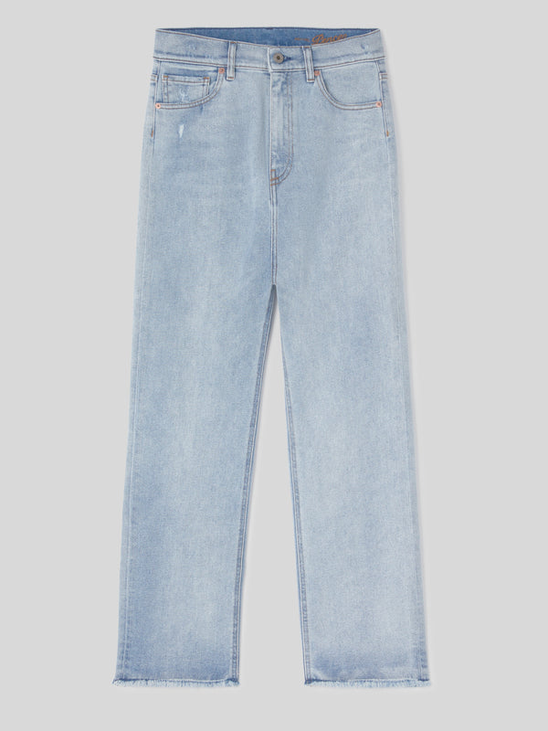 Jeans da Donna a Vita Alta Rifinita con Pieghe Stirate