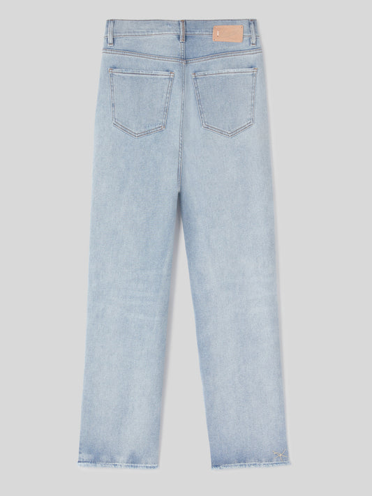 Jeans da Donna a Vita Alta Rifinita con Pieghe Stirate