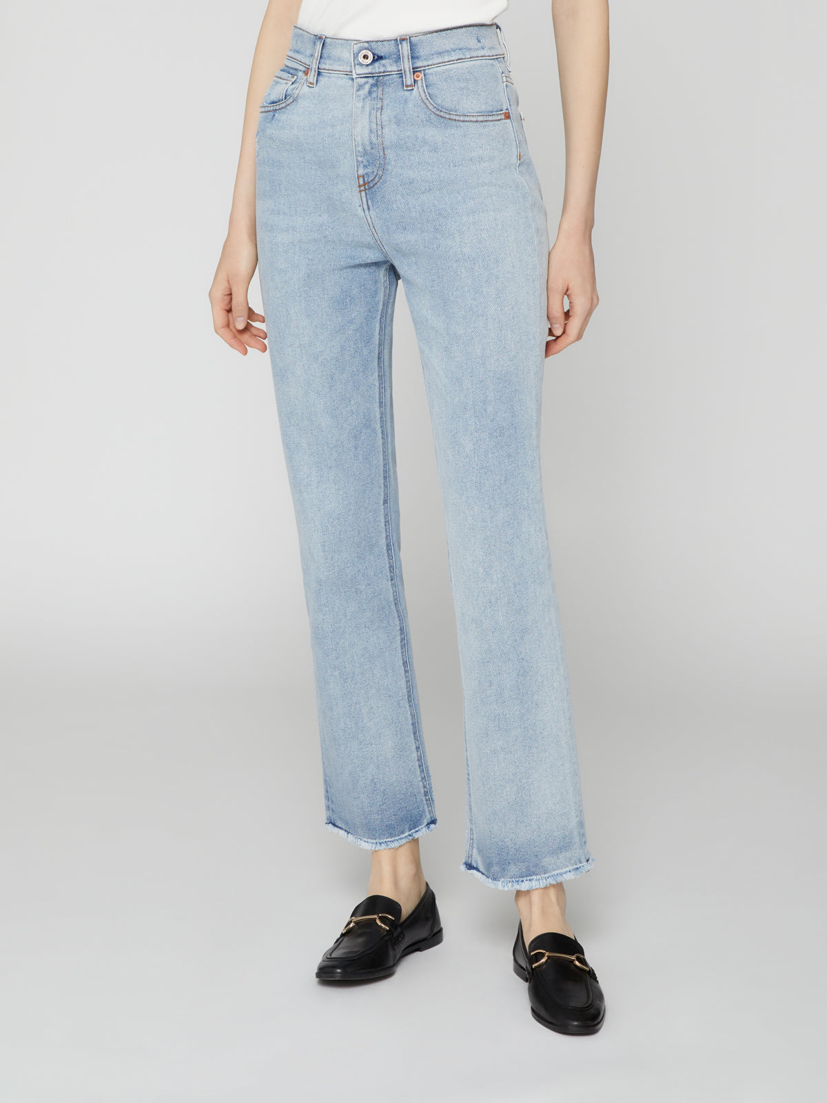 Jeans da Donna a Vita Alta Rifinita con Pieghe Stirate