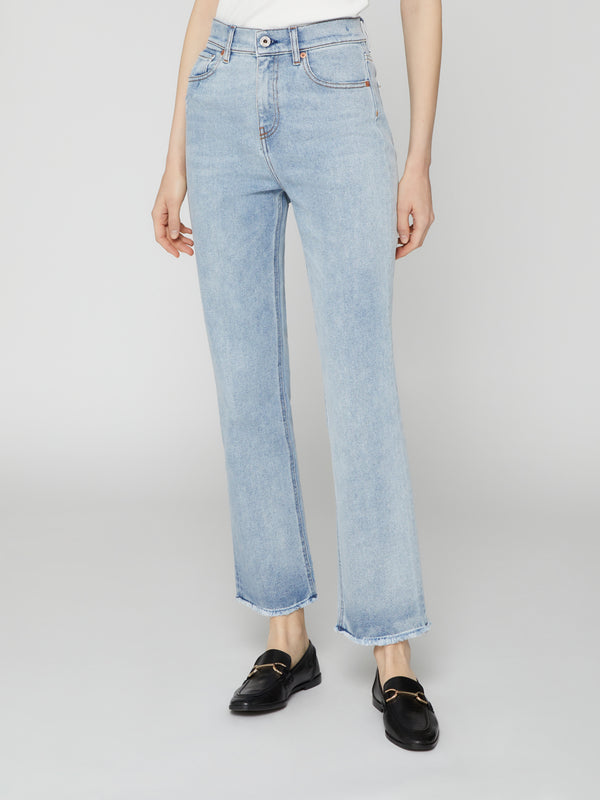 Jeans da Donna a Vita Alta Rifinita con Pieghe Stirate