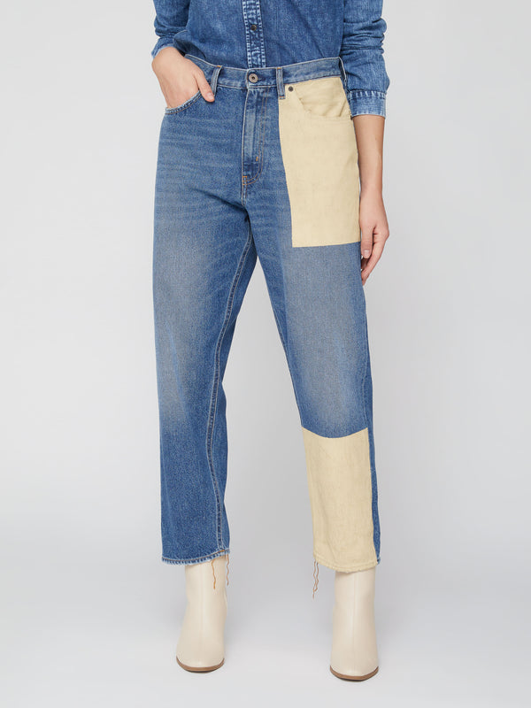 5 TASCHE MOM FIT DENIM BLU TOPPE AVORIO