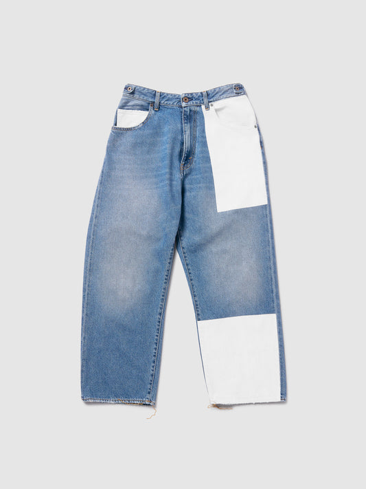5 TASCHE OVERSIZE DENIM BLU TOPPE BIANCHE
