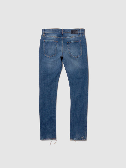 Jeans Denim Slim Fit da Uomo con Lavaggio Blu Medio Effetto Vintage