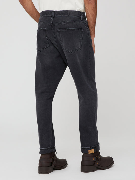 Jeans Larghi da Uomo in Denim Nero con Lavaggio Grigio Scuro Effetto Vintage