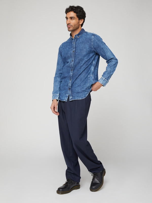 PANTALONE DOPPIA PENCE IN LANA BLU