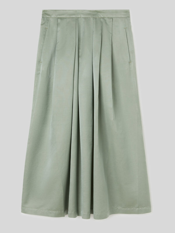 Gonna da Donna Lunga a Pieghe Cotone Seta Light Green