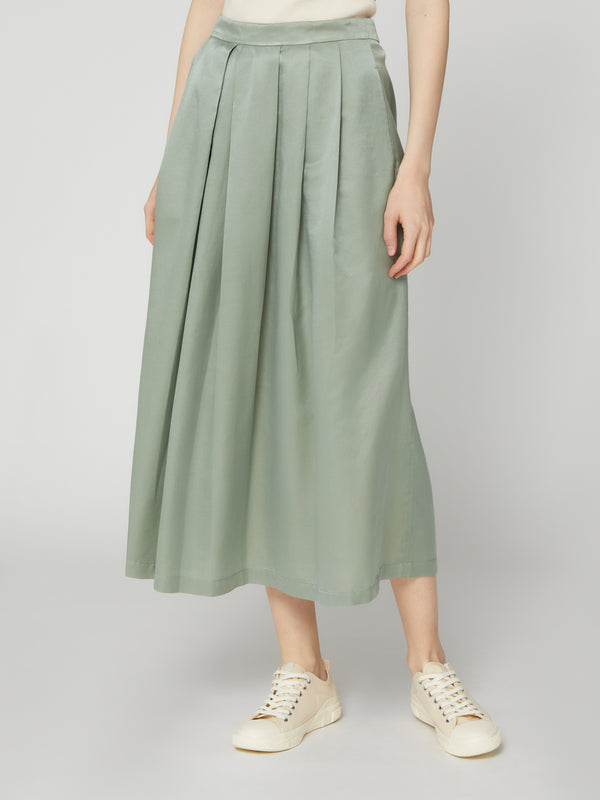 Gonna da Donna Lunga a Pieghe Cotone Seta Light Green