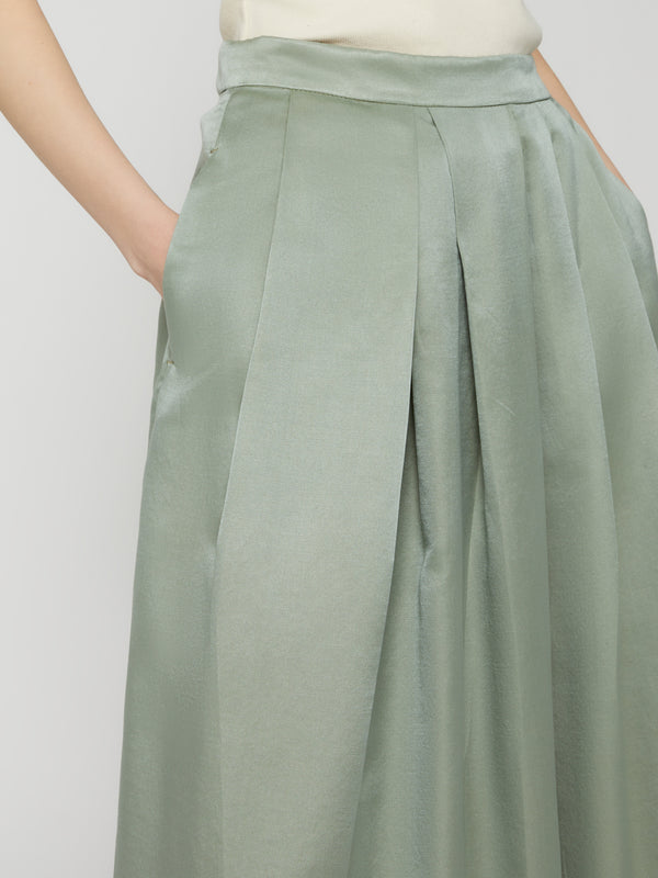 Gonna da Donna Lunga a Pieghe Cotone Seta Light Green