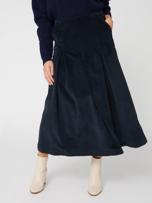Gonna da donna alla caviglia con pieghe blu