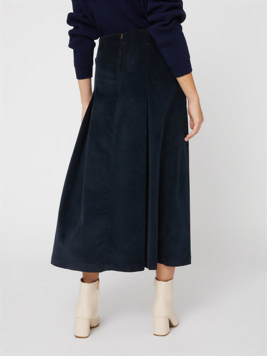 Gonna da donna alla caviglia con pieghe blu