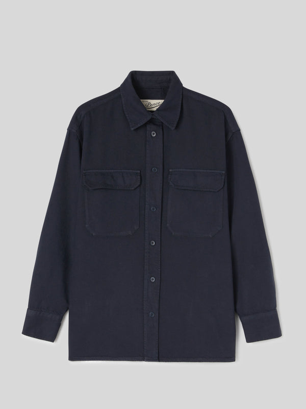 Overshirt da Donna Tasche con Patta sul Petto Blu