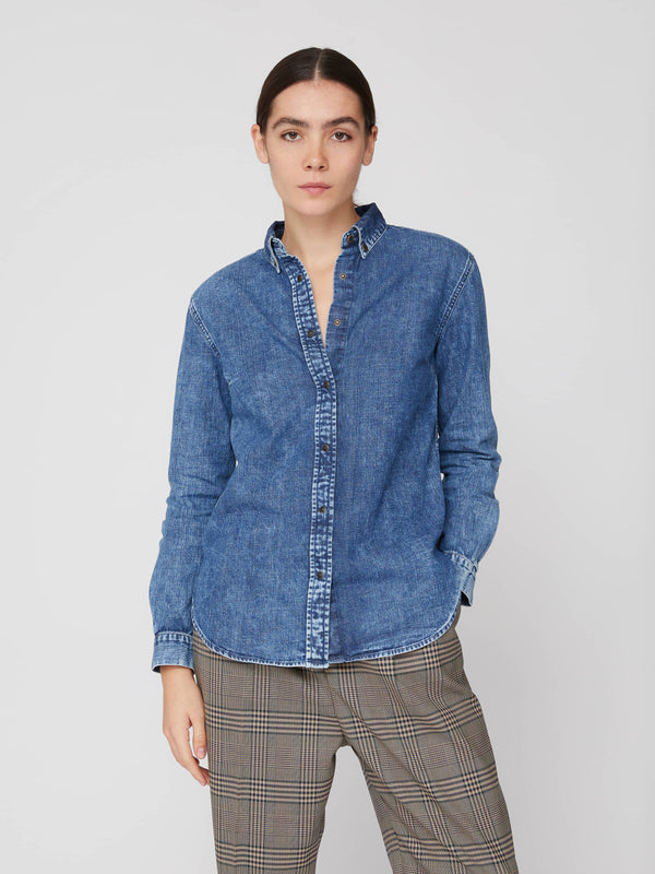 CAMICIA BOTTON DOWN DENIM BLU STONEWASH