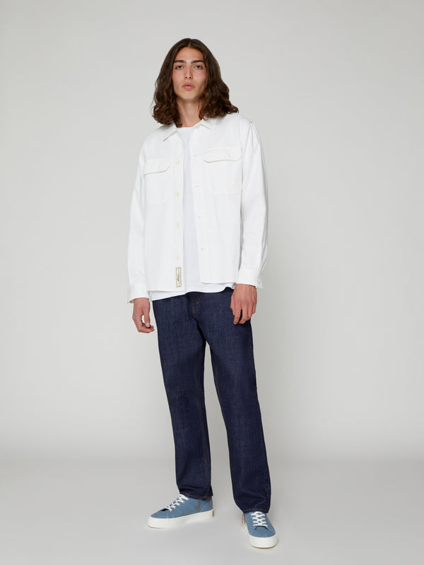  Overshirt da Uomo Tasche sul Petto Bianca