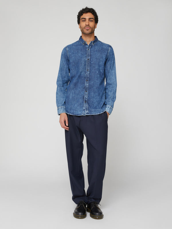 CAMICIA BOTTON DOWN BLU STONEWASH