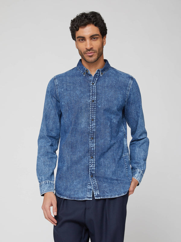 CAMICIA BOTTON DOWN BLU STONEWASH