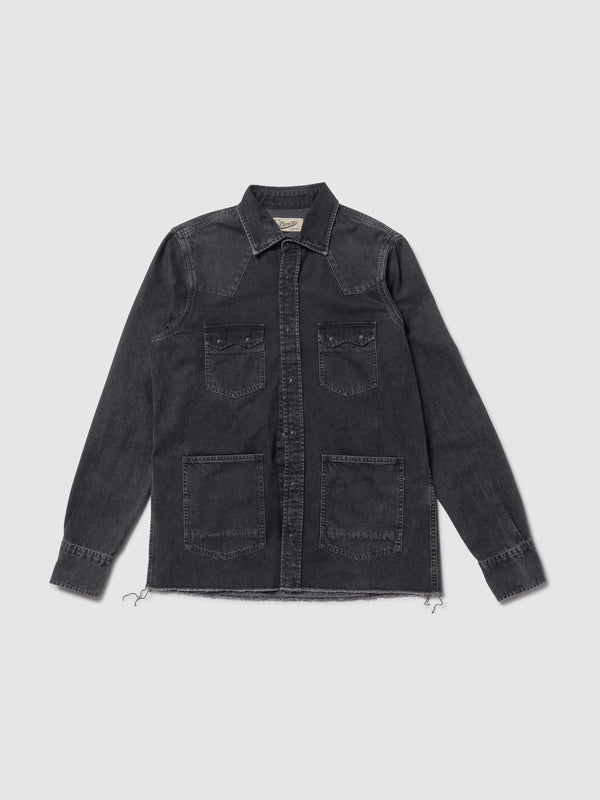 CAMICIA CON TASCHE APPLICATE DENIM NERO