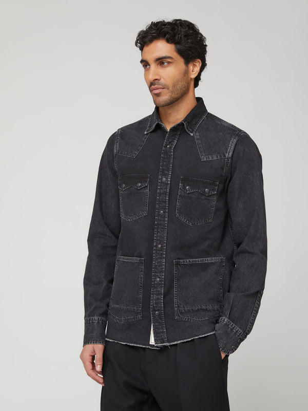 CAMICIA CON TASCHE APPLICATE DENIM NERO