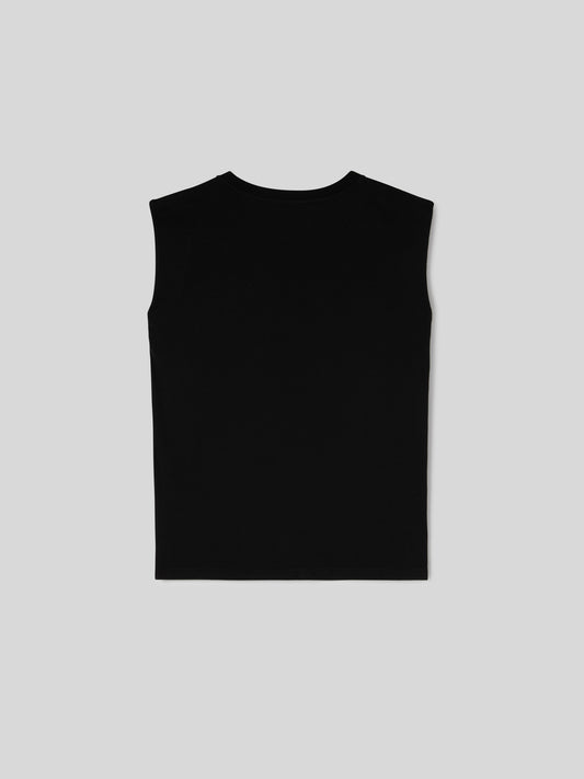 T-Shirt Girocollo da Donna Senza Maniche Cotone Nero