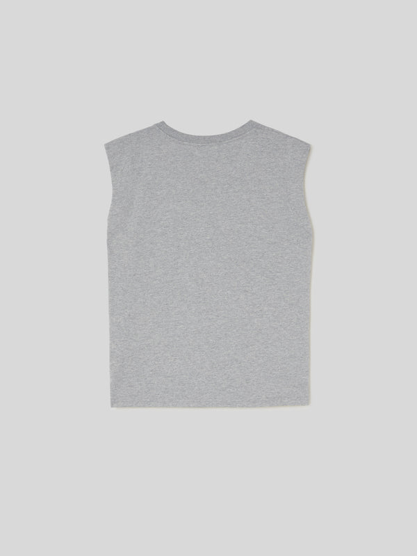 T-Shirt Girocollo da Donna Smanicata Jersey di Cotone Grigio
