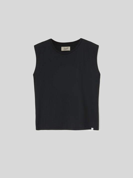 T-Shirt da Donna Girocollo Smanicata Jersey di Cotone Nero