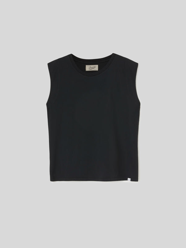 T-Shirt da Donna Girocollo Smanicata Jersey di Cotone Nero