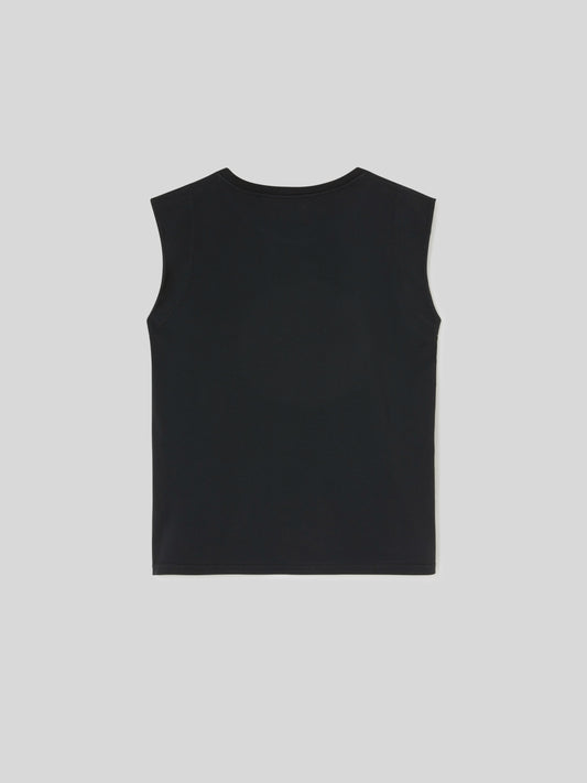T-Shirt da Donna Girocollo Smanicata Jersey di Cotone Nero