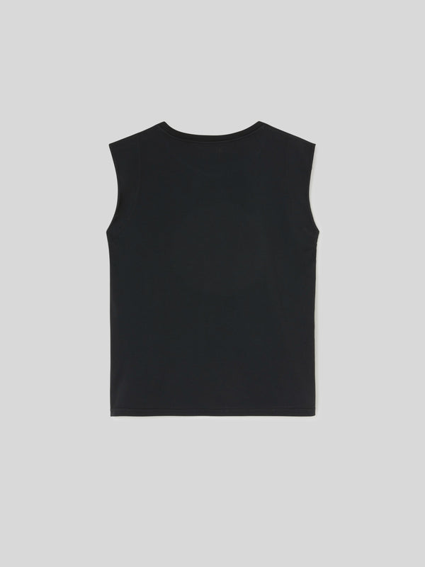T-Shirt da Donna Girocollo Smanicata Jersey di Cotone Nero