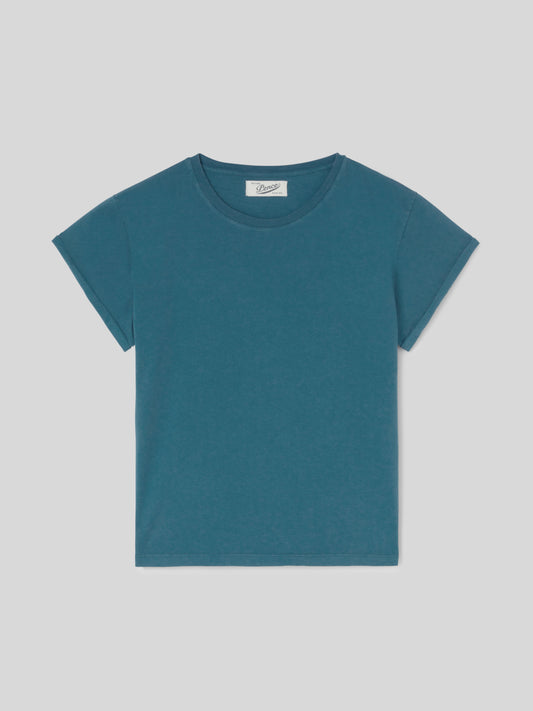 T-Shirt da Donna Maniche Corte Arrotolate Teal