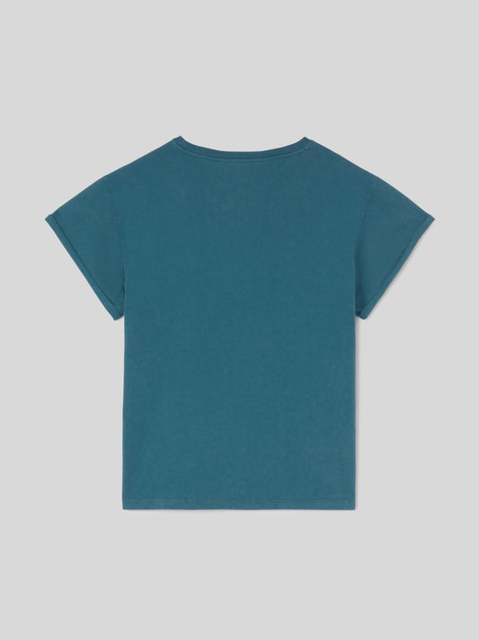 T-Shirt da Donna Maniche Corte Arrotolate Teal