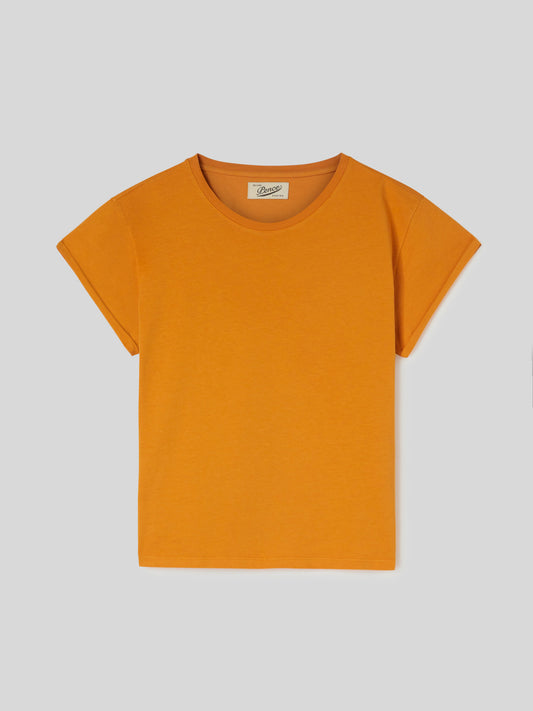 T-Shirt da Donna Maniche Corte Arrotolate Arancione Chiaro