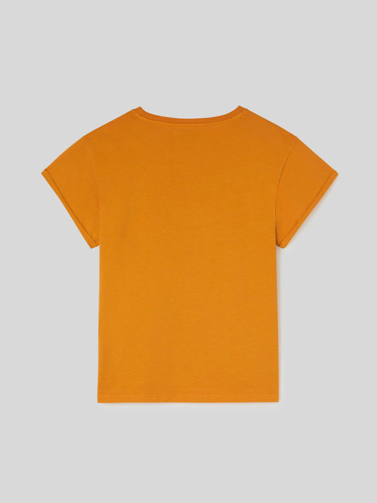 T-Shirt da Donna Maniche Corte Arrotolate Arancione Chiaro