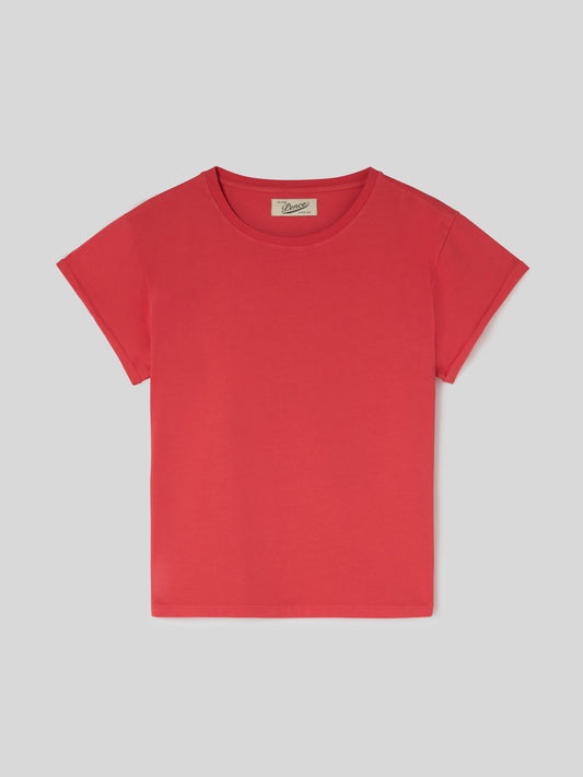 T-Shirt da Donna Maniche Corte Arrotolate Rosso