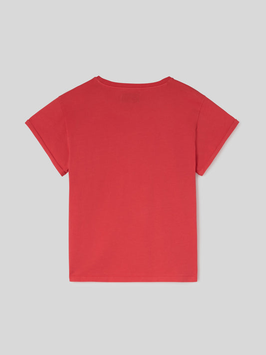 T-Shirt da Donna Maniche Corte Arrotolate Rosso