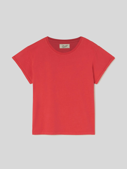 T-Shirt da Donna Maniche Corte Arrotolate Scarlatta 